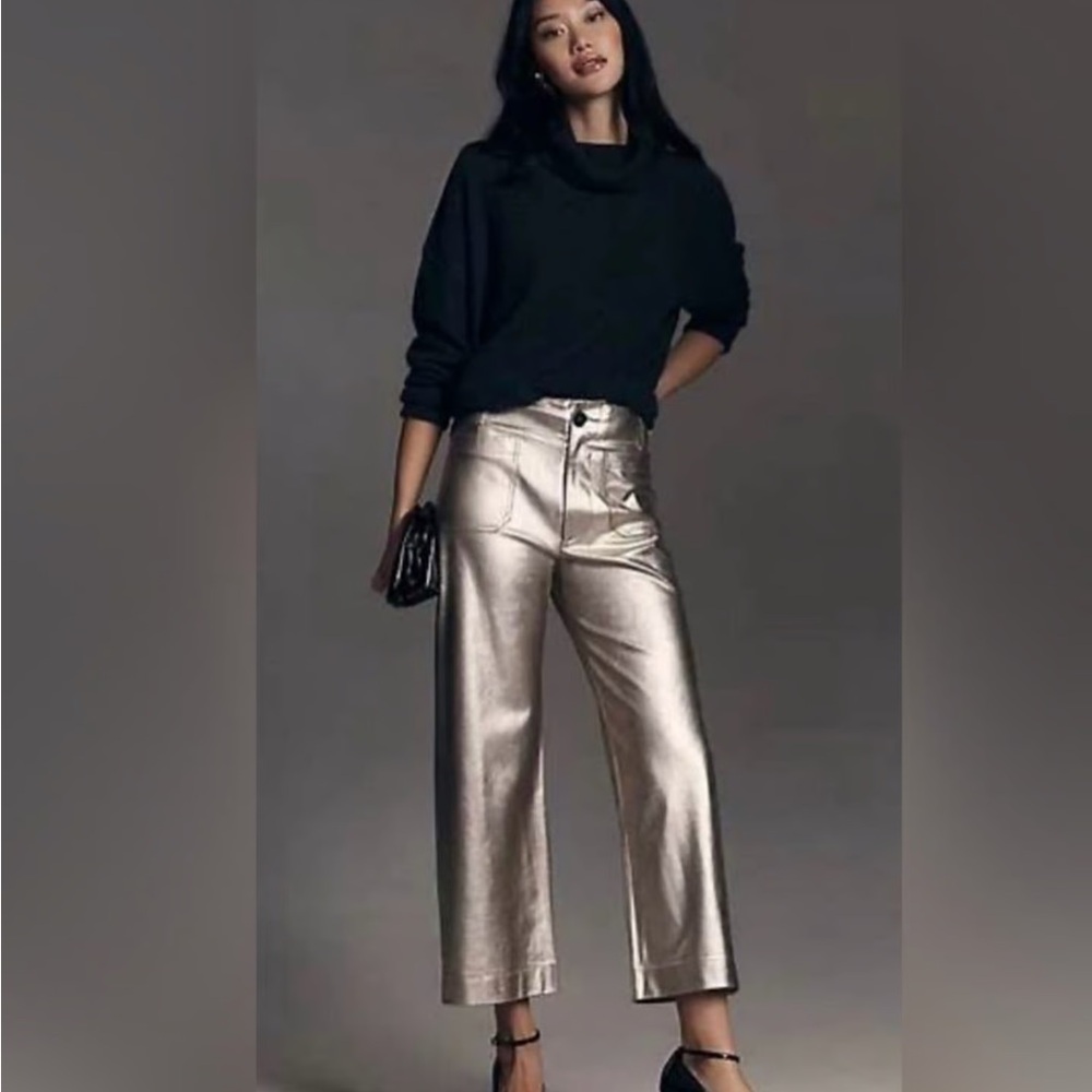 Anthropologie Metallic Gold Cropped Pants